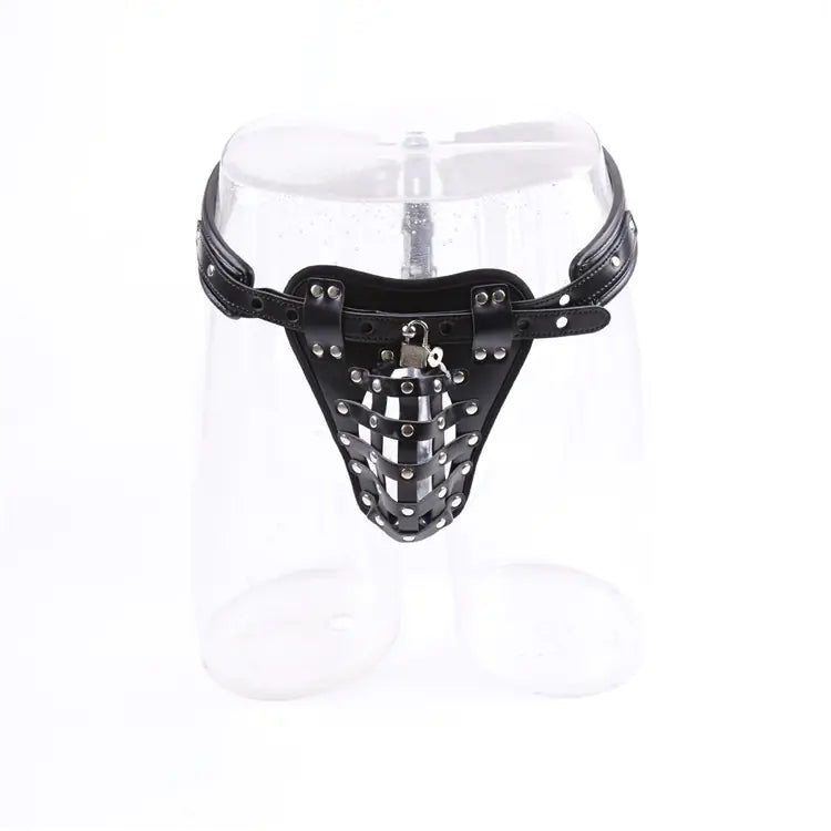 Leather Men's Chastity Belt with Cock Cage.