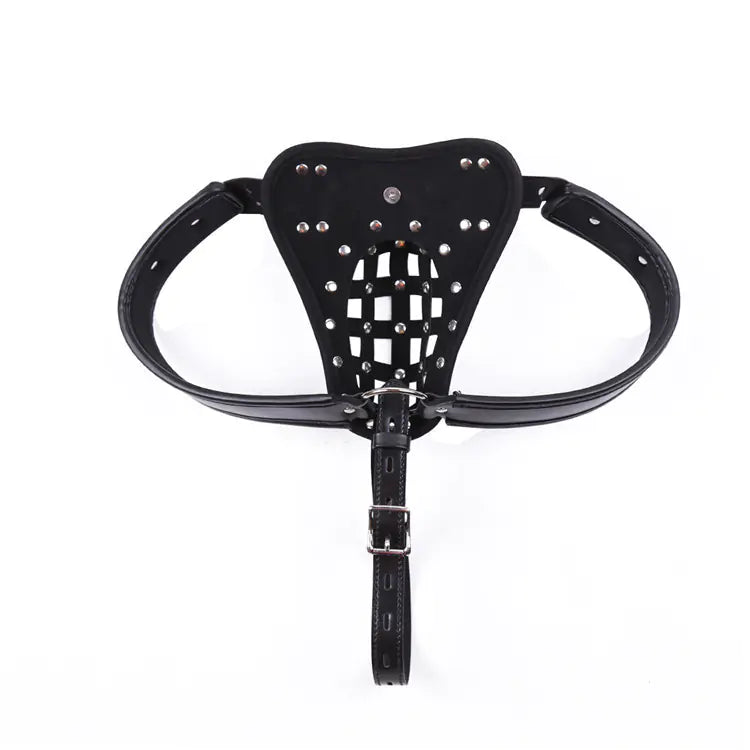 Leather Men's Chastity Belt with Cock Cage.